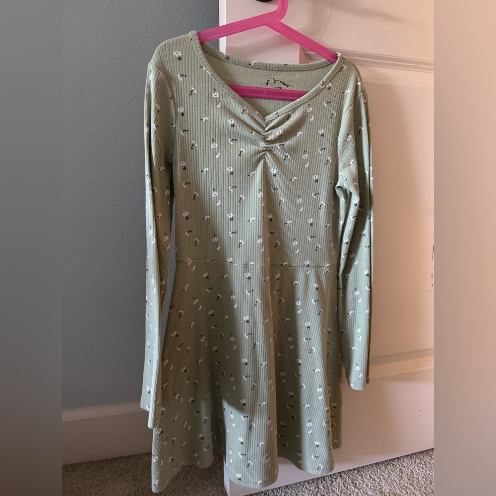 Cat and Jack Green Floral Long Sleeve Dress